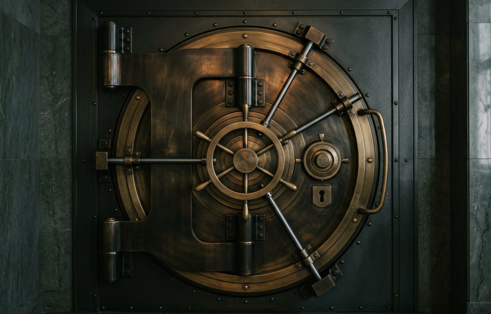 Bank vault door — MCG never custodies client Bitcoin