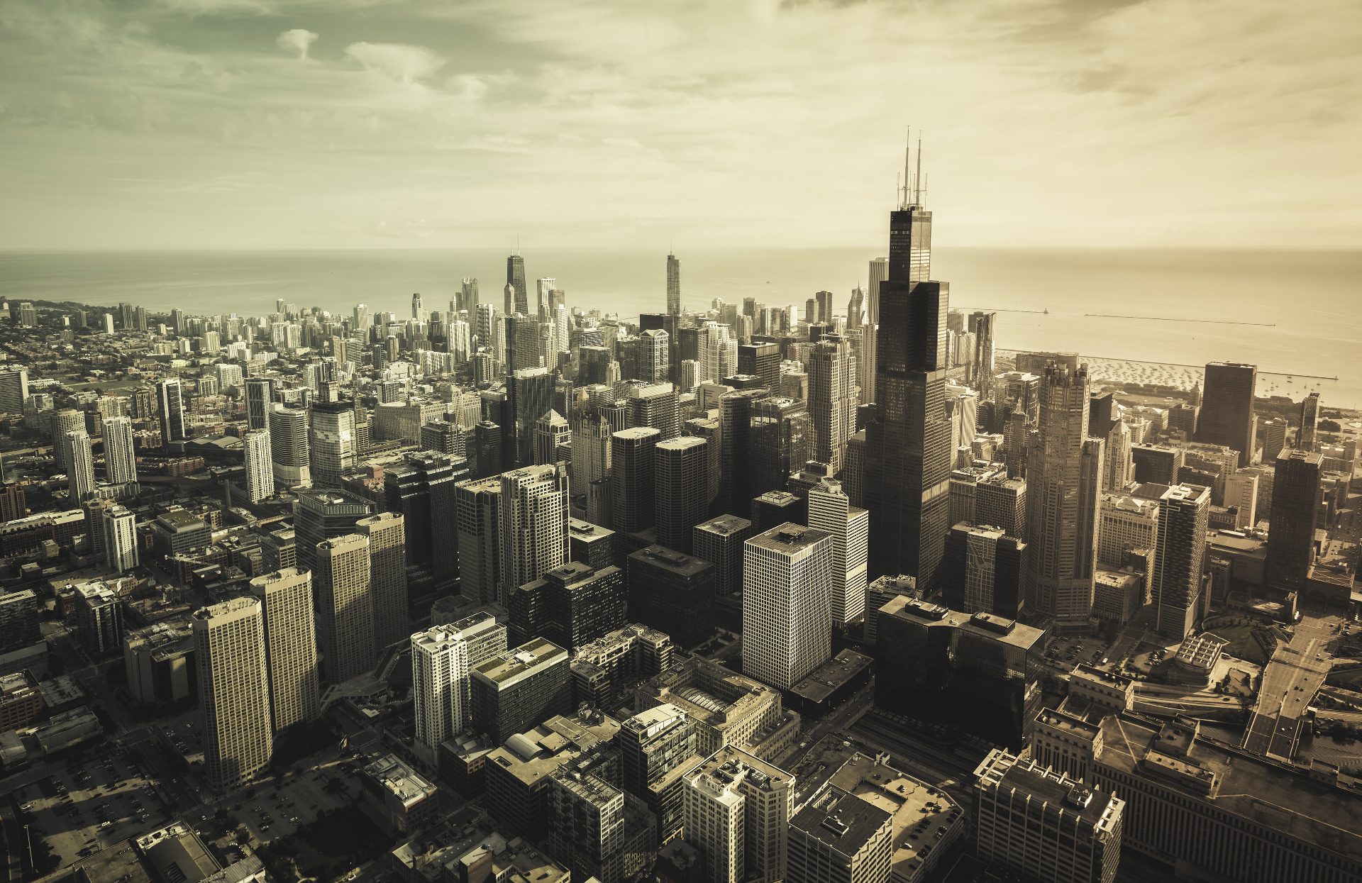 Chicago financial district skyline at dusk — Market Capital Group, Bitcoin risk management for serious investors